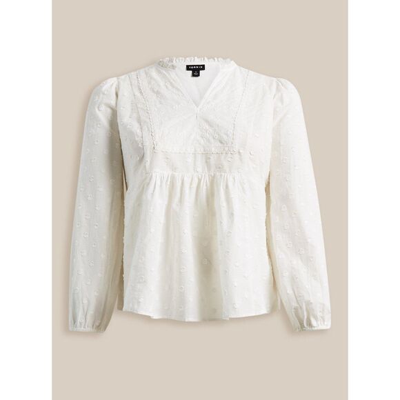 NWT Torrid 4X White Clip Dot Mixed Eyelet Yoke Detail Cotton Top Size 26 - Picture 5 of 8